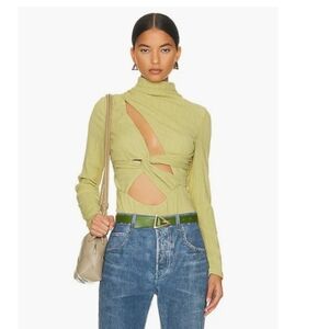 ATOIR The Vincent Bodysuit Crepe Knit Mockneck Cutout Long Sleeve